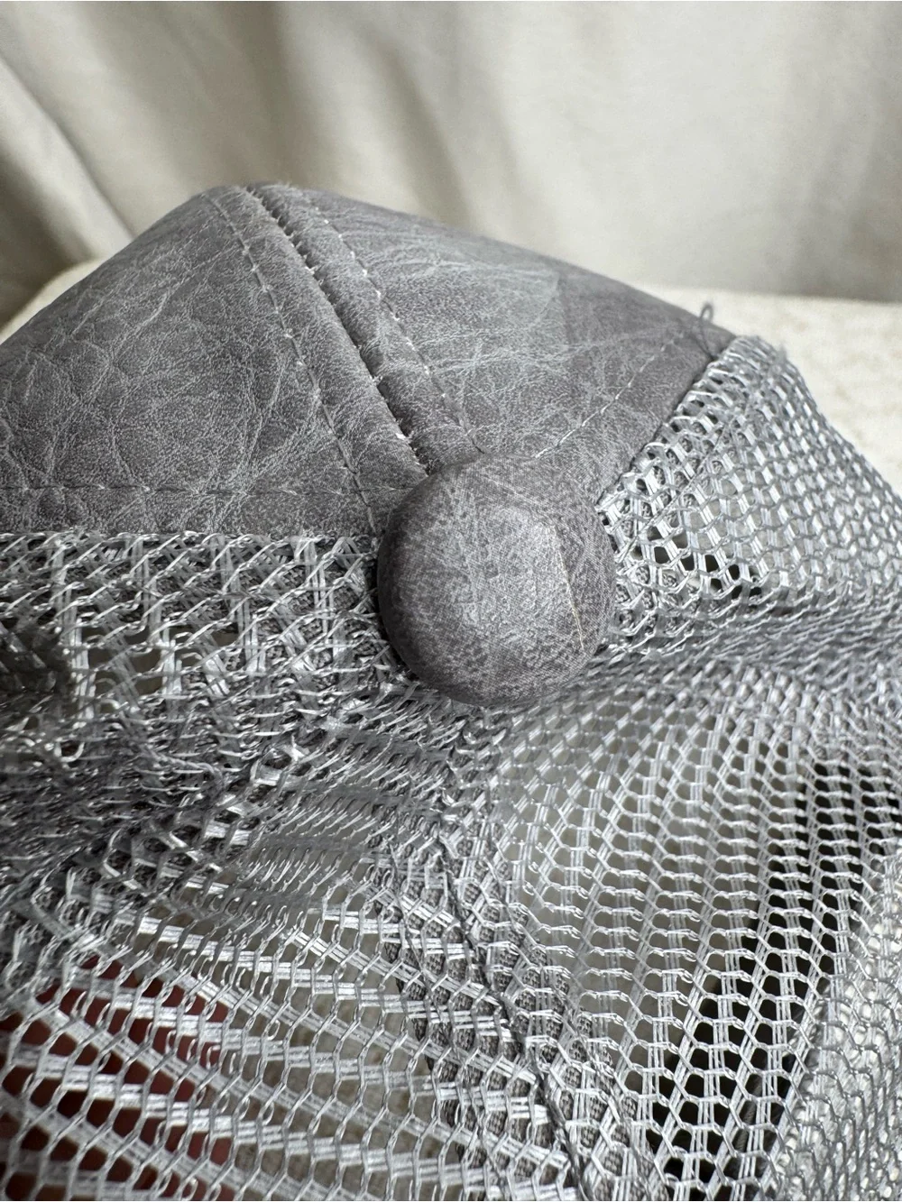 C.C Gray Distressed Faux Leather Mesh Trucker Hat Adjustable Baseball Cap